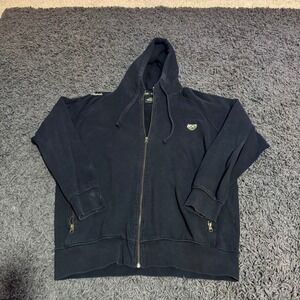 Y2K Akademiks Full Zip Hoodie Sweatshirt Mens XL Black Embroidered Logo Hip‎ Hop